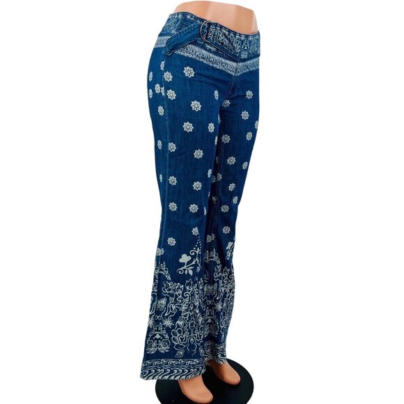 Free People Bohemian Printed Bell Bottom Flare Jeans - Picture 6 of 16